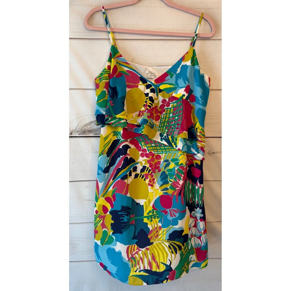 J.Crew Womens Tropical Floral Ruffle Mini Dress Multi-Color J1227 Size 10